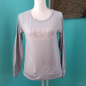 Rae Dunn Shirt Top "Blessed" Grey with Pink NWOT